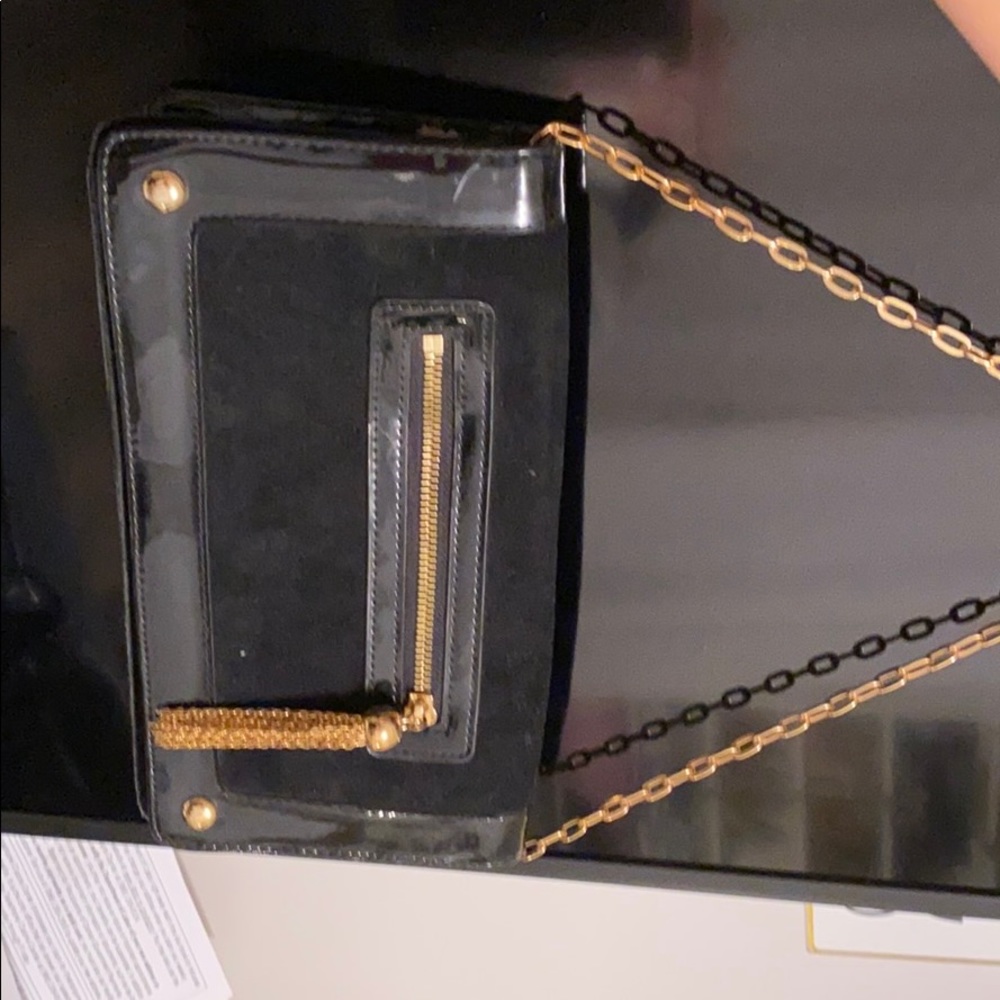 Black patent and suede purse